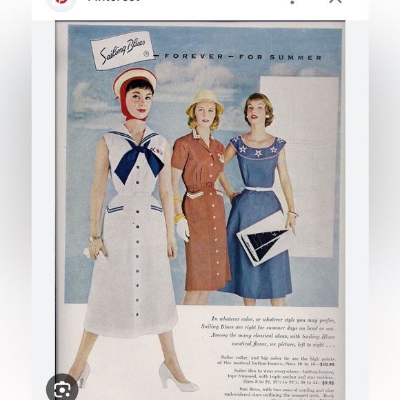Original Vintage 1956 Sailing Blues Dress linen ribbon detail Sz 8 flawless RARE - Picture 9 of 10